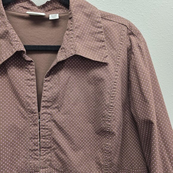 Cato Blouse Shirt Womens 22/24W Brown Pink Polka Dot Stretch 3/4 Sleeve Plus - Picture 2 of 12